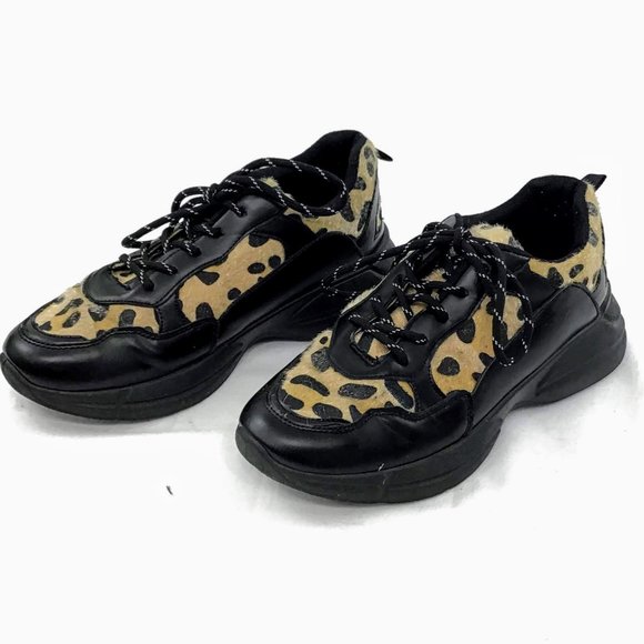 Calf Hair Leather Lace Up Women’s Leopard Print Shoes Size 9.5 - Picture 4 of 8